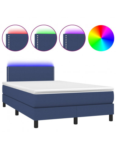 Letto a Molle con Materasso e LED Blu 120x200cm in Tessuto