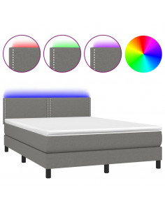 Letto a Molle Materasso e LED Grigio Scuro 140x190cm in Tessuto 2