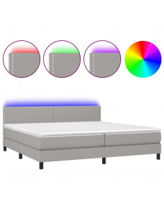 Letto a Molle Materasso e LED Grigio Chiaro 200x200 cm Tessuto 2