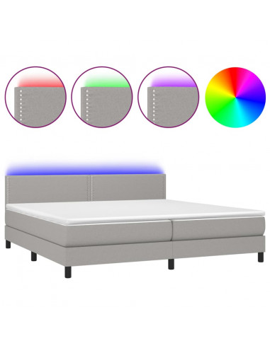 Letto a Molle Materasso e LED Grigio Chiaro 200x200 cm Tessuto