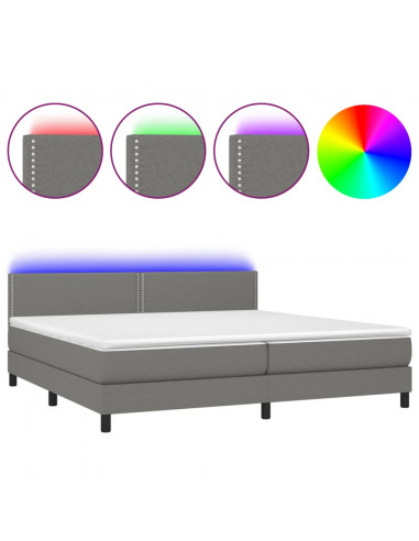 Letto a Molle Materasso e LED Grigio Scuro 200x200cm in Tessuto