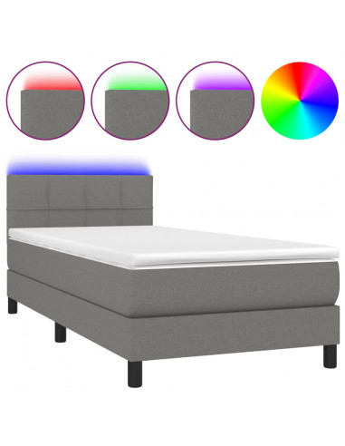 Letto a Molle Materasso e LED Grigio Scuro 90x200 cm in Tessuto