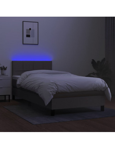Letto a Molle con Materasso e LED Tortora 100x200cm in Tessuto