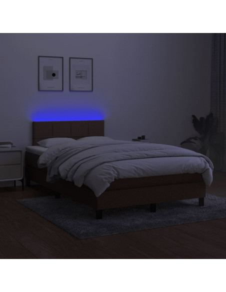 Letto a Molle Materasso e LED Marrone Scuro 120x200 cm Tessuto