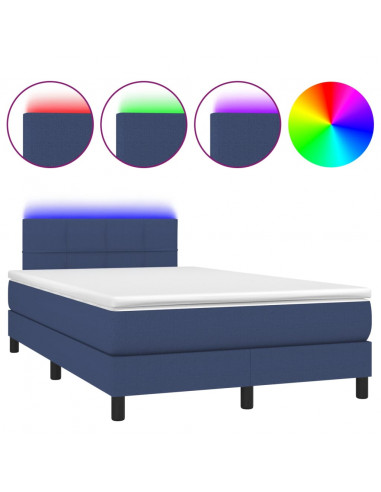 Letto a Molle con Materasso e LED Blu 120x200cm in Tessuto