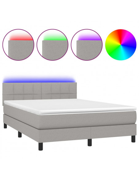 Letto a Molle Materasso e LED Grigio Chiaro 140x200 cm Tessuto