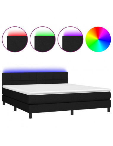 Letto a Molle con Materasso e LED Nero 160x200 cm in Tessuto