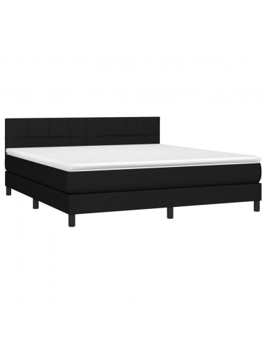 Letto a Molle con Materasso e LED Nero 160x200 cm in Tessuto
