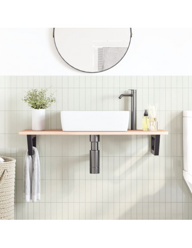 Ripiano a Parete per Lavabo in Acciaio e Massello di Rovere