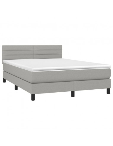 Letto a Molle Materasso e LED Grigio Chiaro 140x190 cm Tessuto