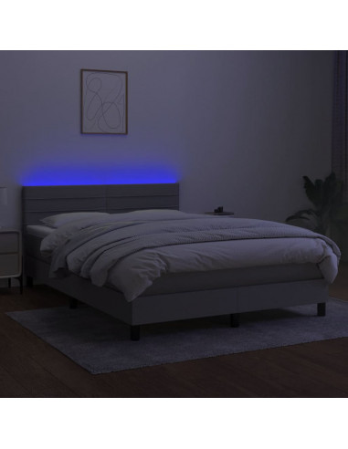 Letto a Molle Materasso e LED Grigio Chiaro 140x190 cm Tessuto