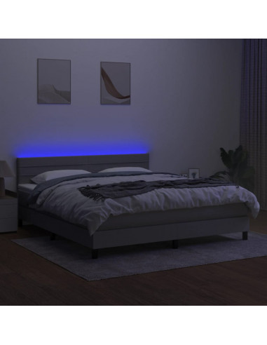 Letto a Molle Materasso e LED Grigio Chiaro 160x200 cm Tessuto