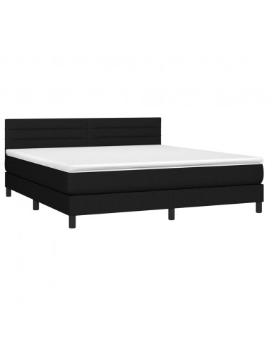Letto a Molle con Materasso e LED Nero 160x200 cm in Tessuto