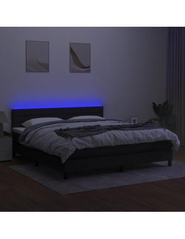 Letto a Molle con Materasso e LED Nero 160x200 cm in Tessuto