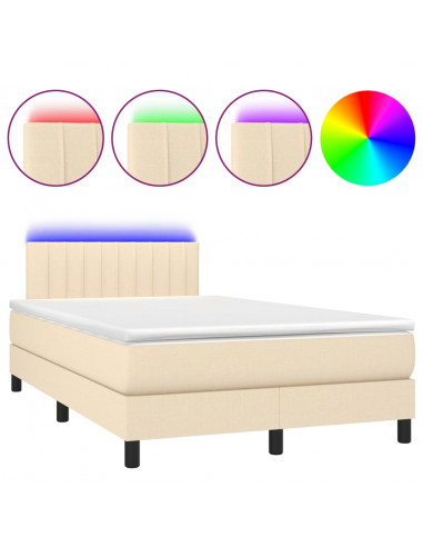 Letto a Molle con Materasso e LED Crema 120x200cm in Tessuto