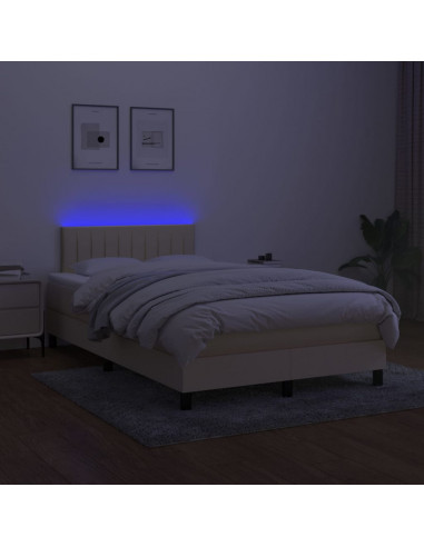 Letto a Molle con Materasso e LED Crema 120x200cm in Tessuto