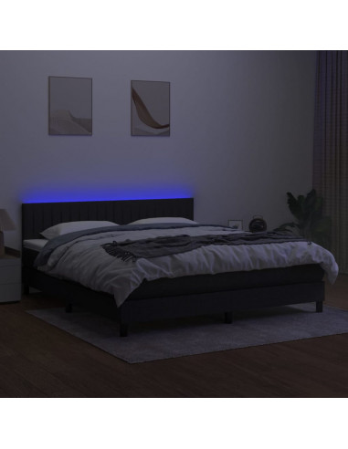 Letto a Molle con Materasso e LED Nero 160x200 cm in Tessuto