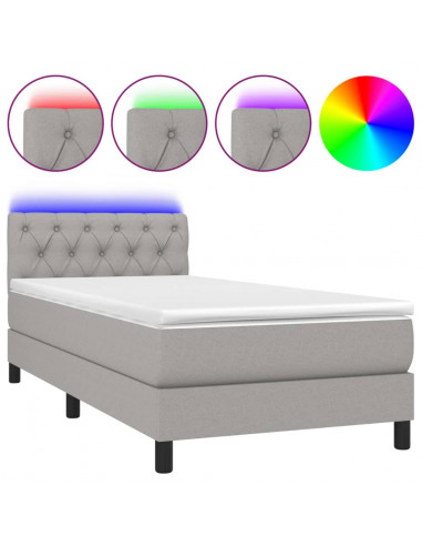 Letto a Molle Materasso e LED Grigio Chiaro 80x200 cm Tessuto