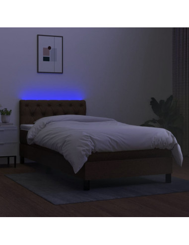 Letto a Molle Materasso e LED Marrone Scuro 80x200cm in Tessuto
