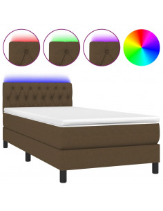 Letto a Molle Materasso e LED Marrone Scuro 90x190cm in Tessuto 2