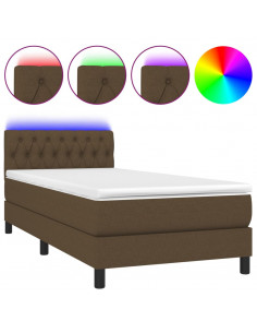 Letto a Molle Materasso e LED Marrone Scuro 100x200 cm Tessuto 2