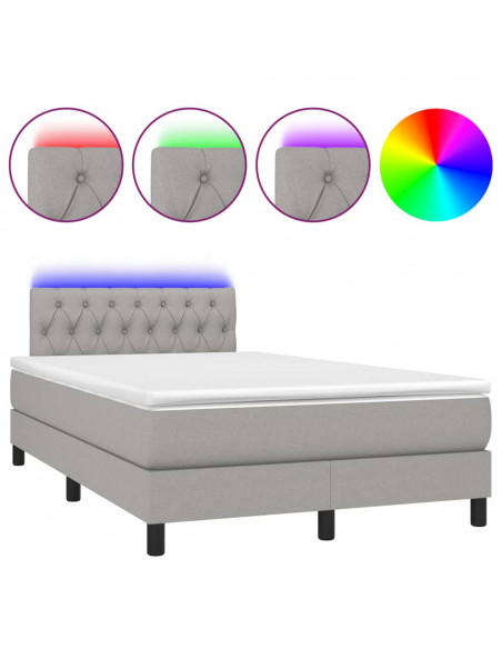 Letto a Molle Materasso e LED Grigio Chiaro 120x200 cm Tessuto