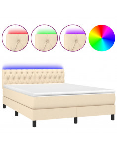 Letto a Molle con Materasso e LED Crema 140x200 cm in Tessuto 2