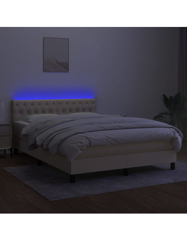 Letto a Molle con Materasso e LED Crema 140x200 cm in Tessuto