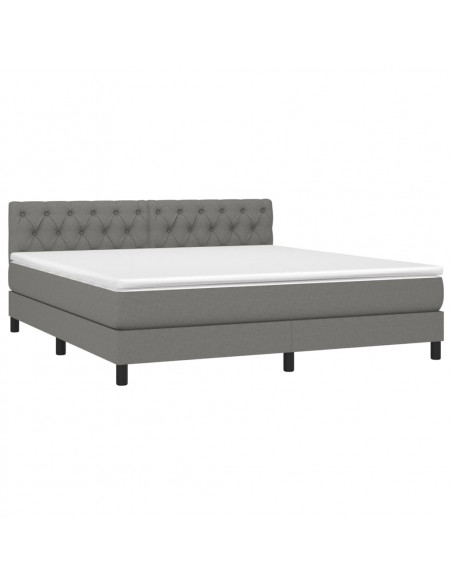 Letto a Molle Materasso e LED Grigio Scuro 160x200cm in Tessuto