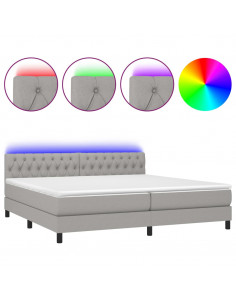 Letto a Molle Materasso e LED Grigio Chiaro 200x200 cm Tessuto 2