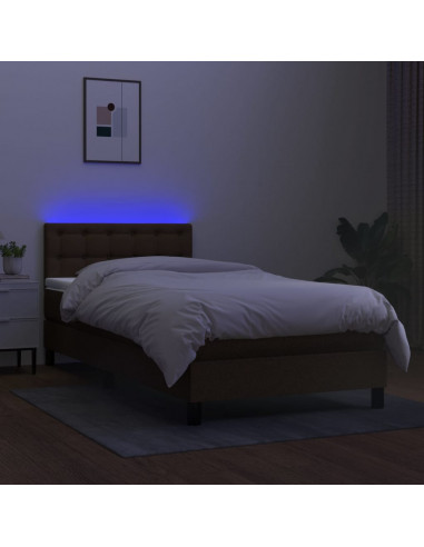 Letto a Molle Materasso e LED Marrone Scuro 90x200cm in Tessuto