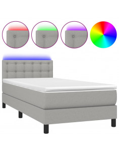 Letto a Molle Materasso e LED Grigio Chiaro 100x200 cm Tessuto 2