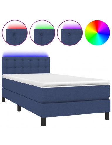 Letto a Molle con Materasso e LED Blu 100x200cm in Tessuto