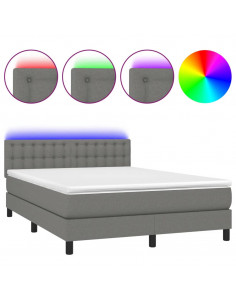 Letto a Molle Materasso e LED Grigio Scuro 140x190cm in Tessuto 2