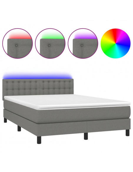 Letto a Molle Materasso e LED Grigio Scuro 140x190cm in Tessuto