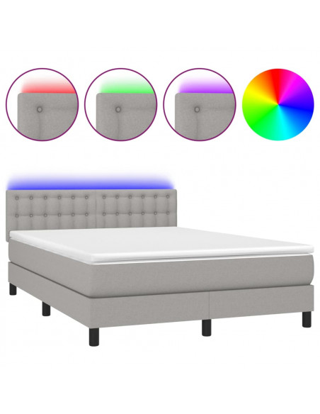 Letto a Molle Materasso e LED Grigio Chiaro 140x200 cm Tessuto