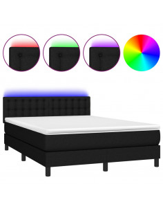 Letto a Molle con Materasso e LED Nero 140x200 cm in Tessuto 2