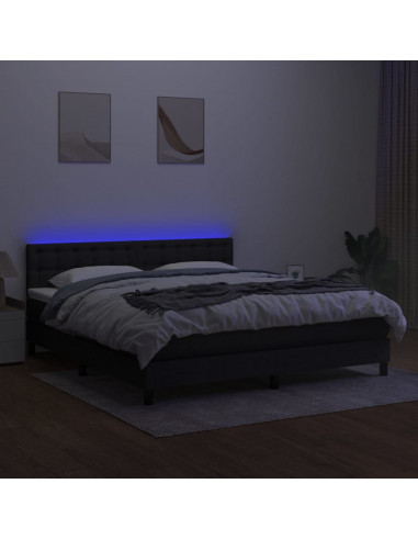 Letto a Molle con Materasso e LED Nero 160x200 cm in Tessuto