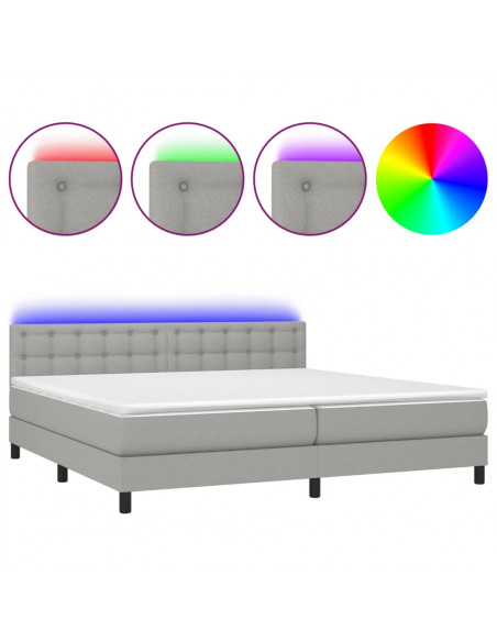 Letto a Molle Materasso e LED Grigio Chiaro 200x200 cm Tessuto