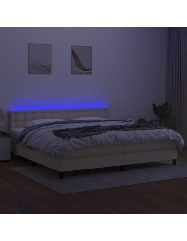 Letto a Molle Materasso e LED bianco 200x200cm in Tessuto