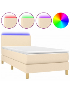 Letto a Molle con Materasso e LED Crema 90x200 cm in Tessuto 2