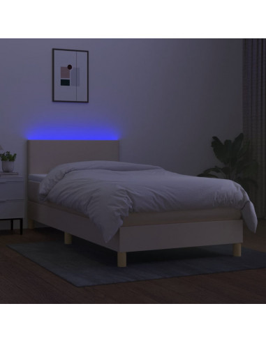 Letto a Molle con Materasso e LED Crema 90x200 cm in Tessuto