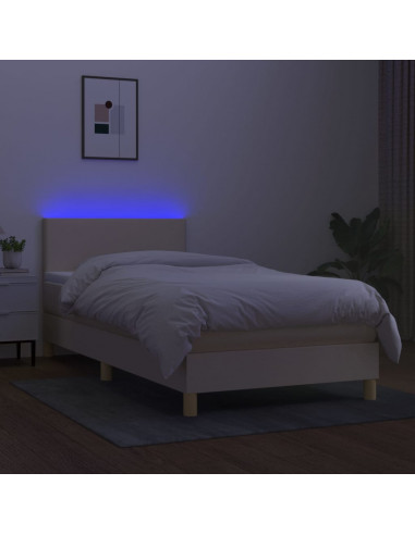 Letto a Molle con Materasso e LED Crema 100x200cm in Tessuto