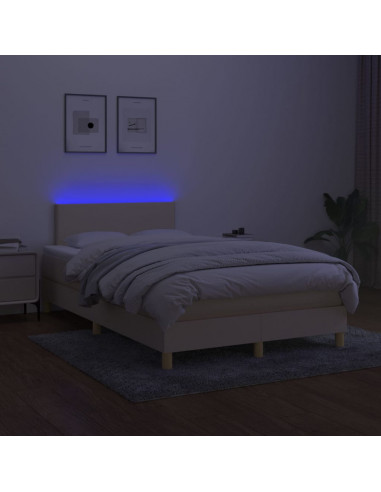 Letto a Molle con Materasso e LED Crema 120x200cm in Tessuto