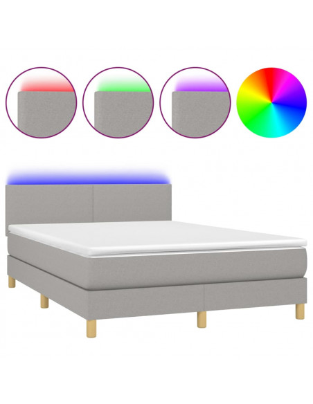 Letto a Molle Materasso e LED Grigio Chiaro 140x190 cm Tessuto