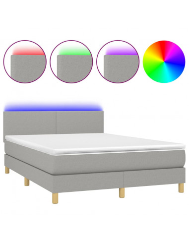 Letto a Molle Materasso e LED Grigio Chiaro 140x200 cm Tessuto