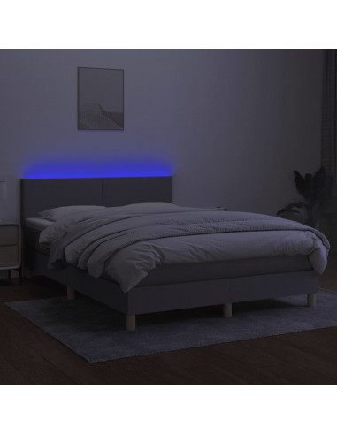 Letto a Molle Materasso e LED Grigio Chiaro 140x200 cm Tessuto