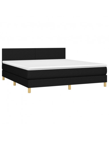 Letto a Molle con Materasso e LED Nero 160x200 cm in Tessuto
