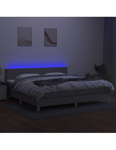 Letto a Molle Materasso e LED Grigio Chiaro 200x200 cm Tessuto