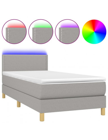 Letto a Molle Materasso e LED Grigio Chiaro 80x200 cm Tessuto
